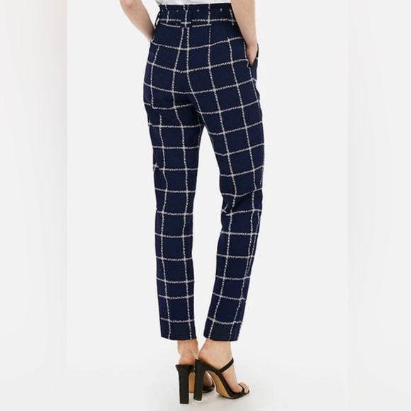 Express High Waisted Windowpane Print Sash Tie Ankle Pant - Picture 2 of 9